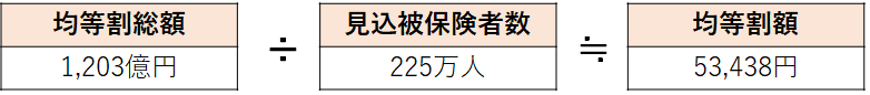 イラスト：被保険者均等割総額1,203億円÷被保険者数225万人≒被保険者均等割額53,438円